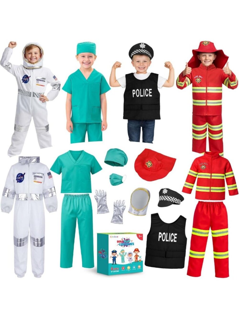 4 in 1 Toddler Dress Up Clothes 3-8 Year Career Dress Up Doctor Astronaut Police